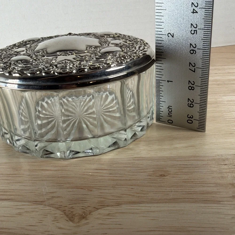 Vintage Godinger Glass Trinket Box with Silver Plated Lid Vanity Powder Jar